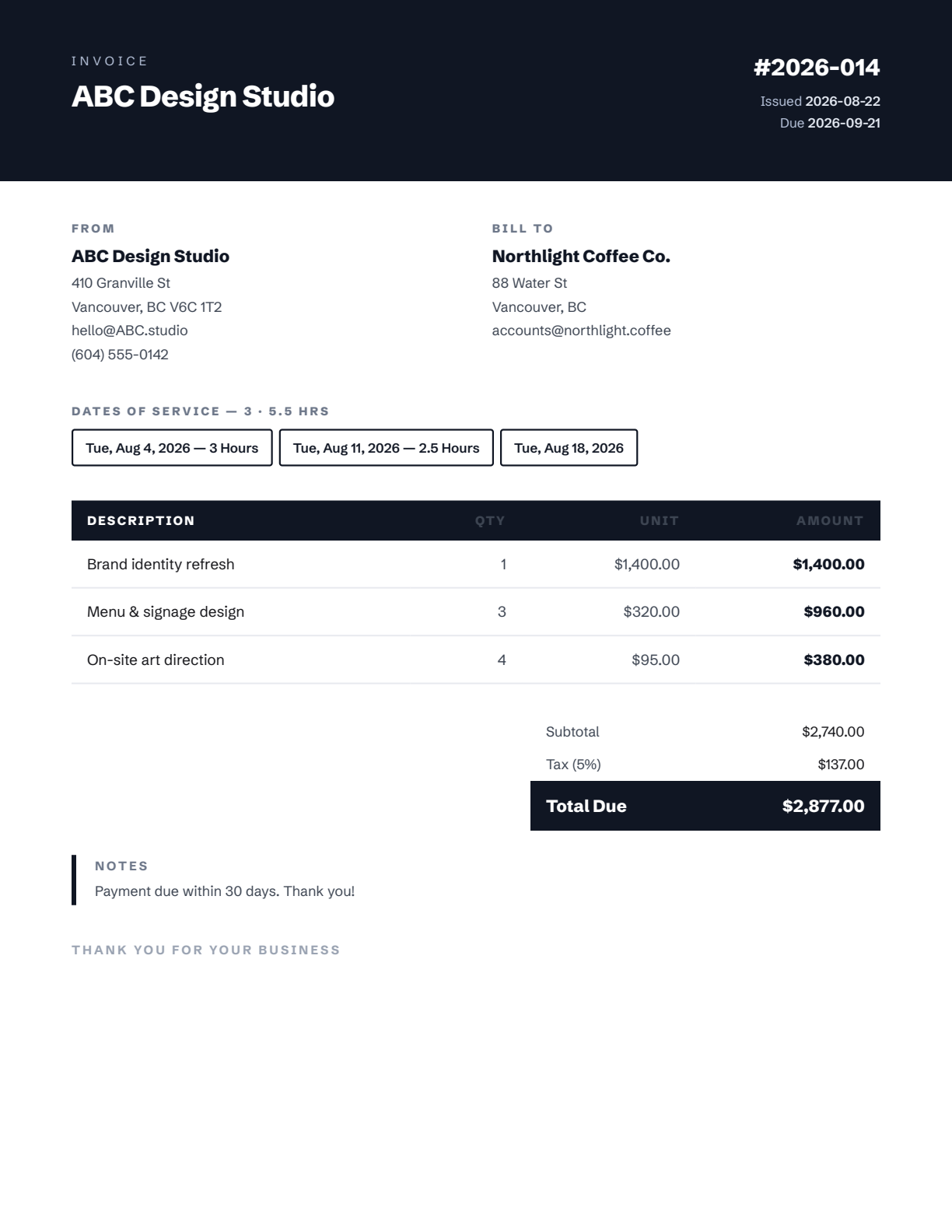 Ink invoice template