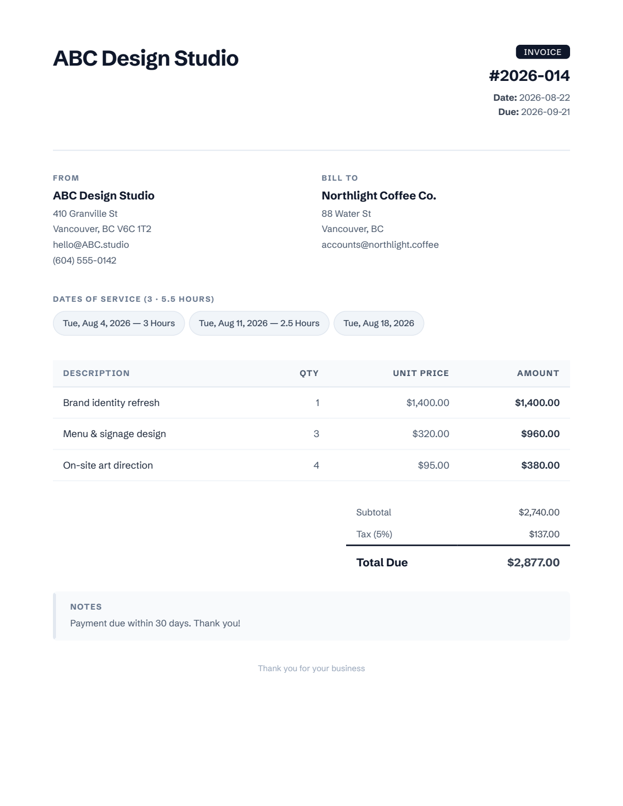Slate invoice template